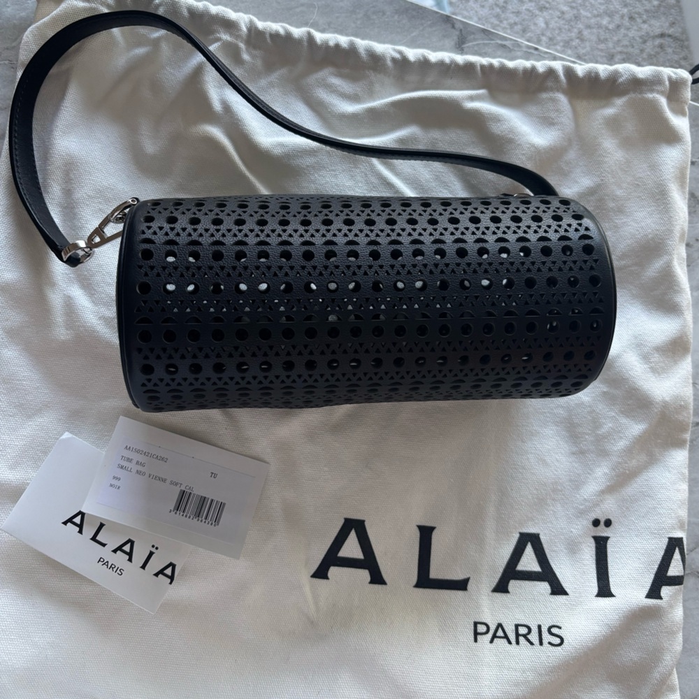 NWT ALAIA Black Perforated Small Leather Tube Bag Neo Vienne
